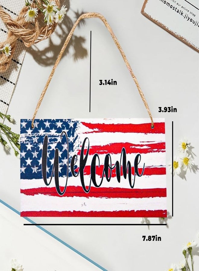 Borhmty Wood Welcome Sign for Front Door House Warming Gifts New Home American Flag Sign Patriotic Wall Decor New House Gift Ideas Wooden Welcome Sign for Farmhouse Porch Wall Art Sign Wooden Door Hanger - Image 3